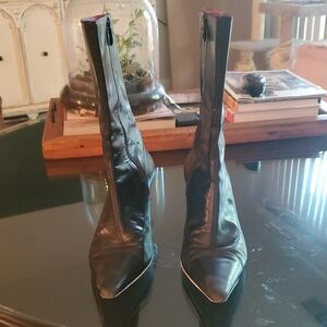 Cole Haan Black Leather Calf High Women's Boots Made In Brazil